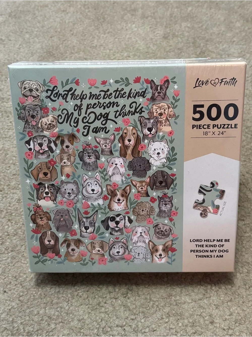 Love & Faith 500-Piece Dog Puzzle - Mint, Pink, Brown
